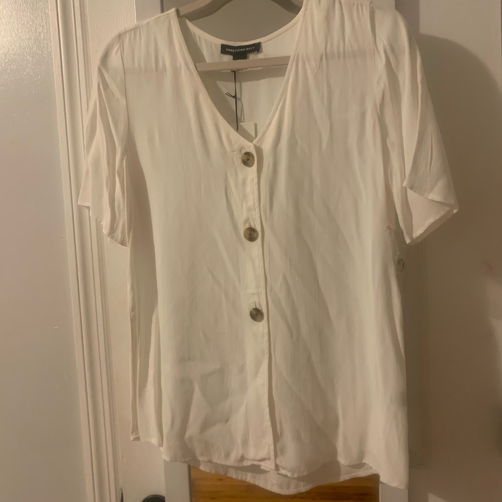 Something Navy White Dressy Top